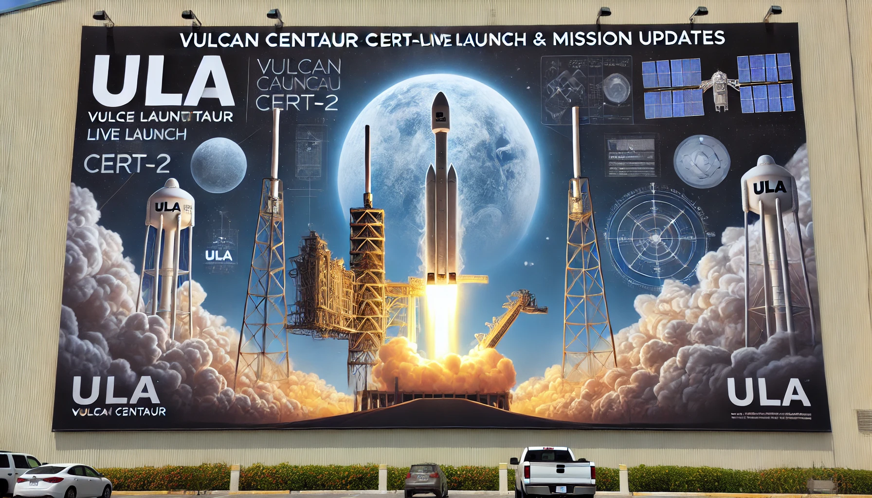 DALL·E 2024-10-04 16.31.11 – A large, eye-catching banner image representing the ULA Vulcan Centaur Cert-2 mission. The image features a dynamic rocket launch scene from Space Lau